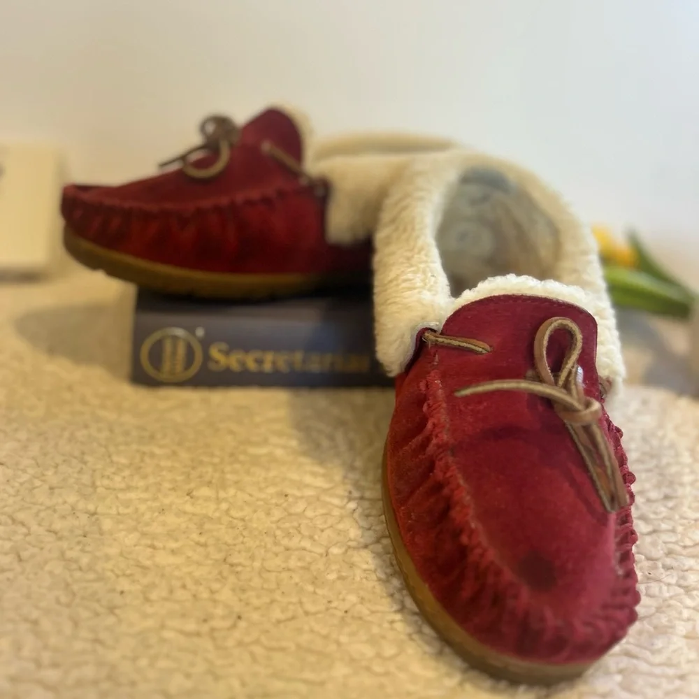 L.L. Bean Women's Red Slippers with Cream Lining